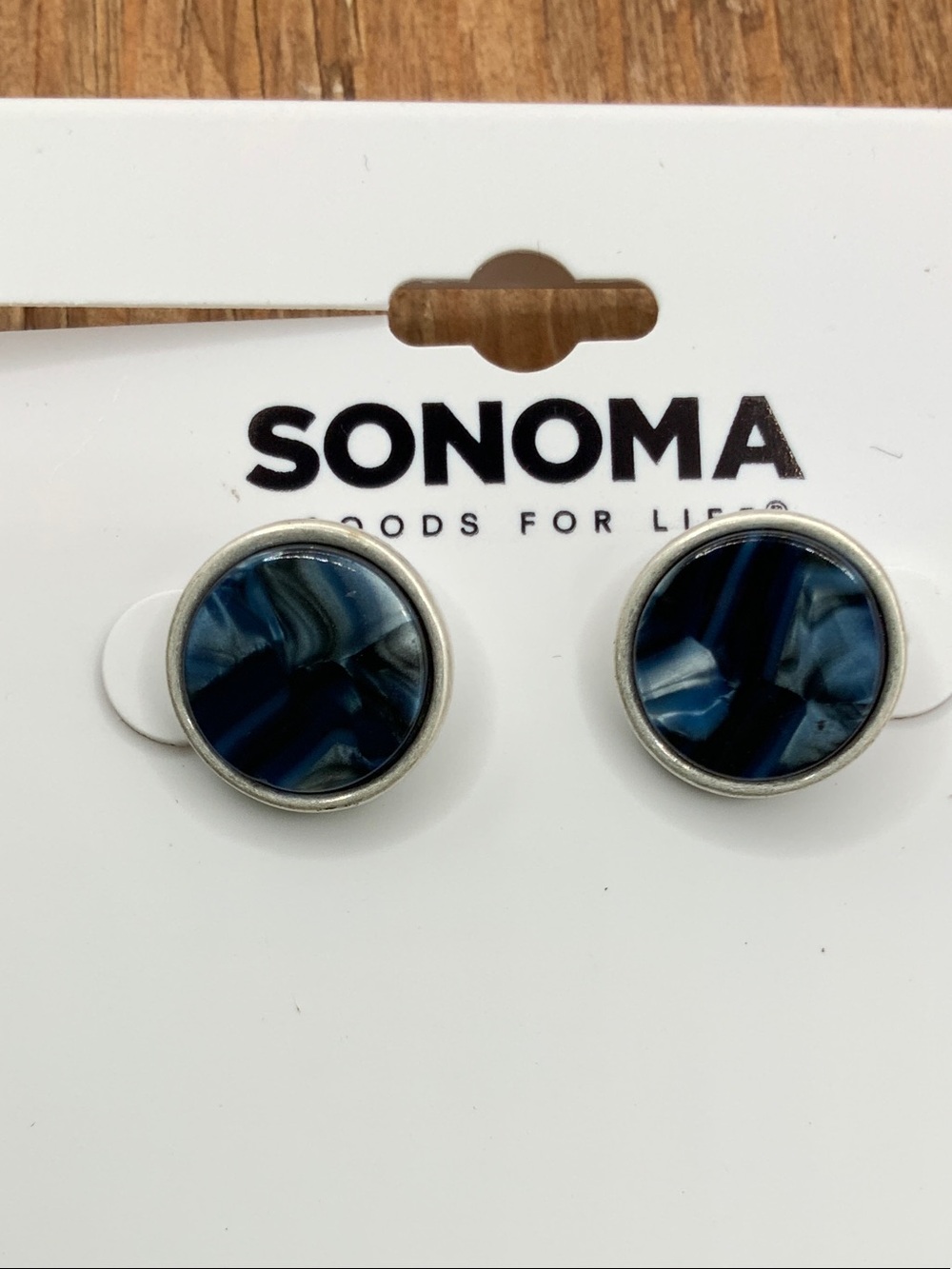Sonoma Navy Blue Marbled Round Stud Earrings